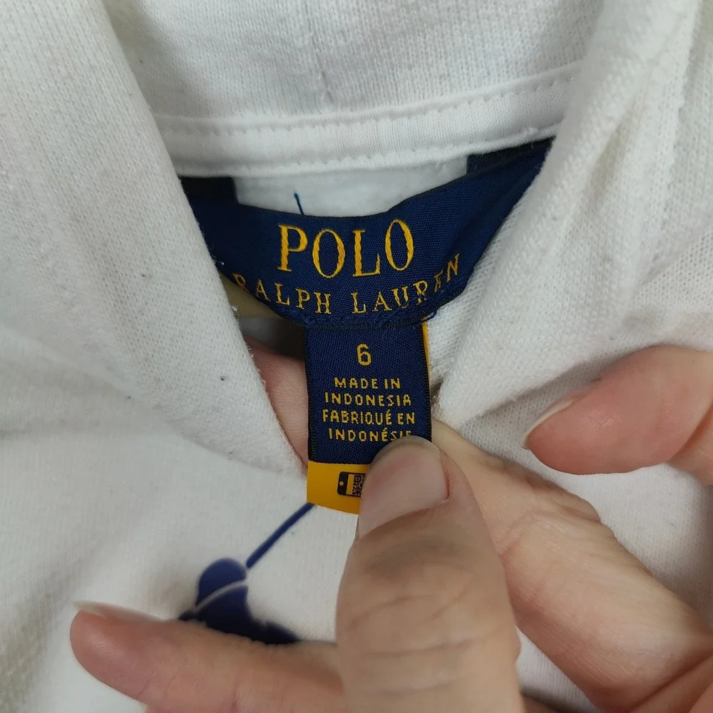 Polo Ralph Lauren Hoodie Dress Girls‎ 6 White Rainbow Pony Logo Preppy